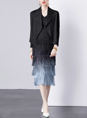 pleated blazer with tiered fringe midi skirt – LAVINA