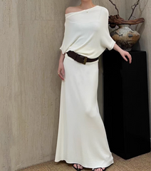 off-shoulder jersey maxi dress with wide belt – SERENE