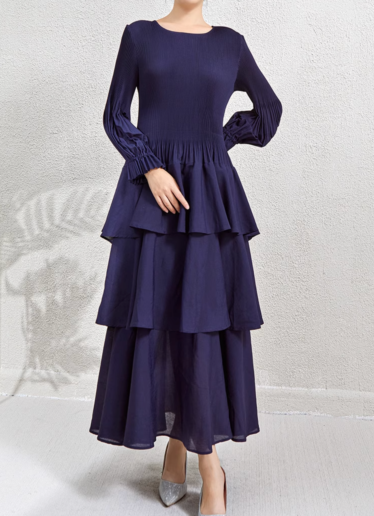 tiered maxi dress with pleated bishop sleeves – SIENNA