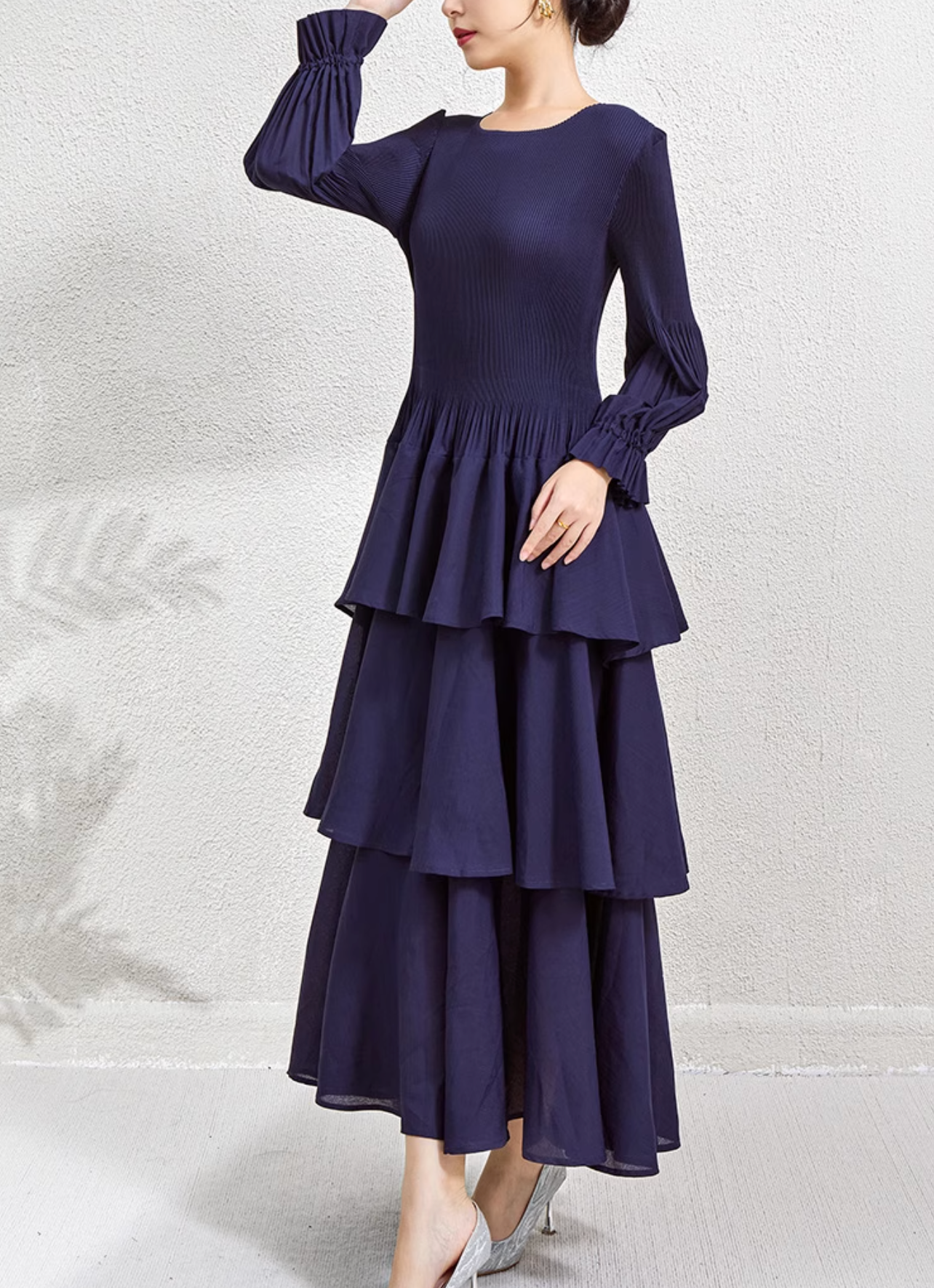 tiered maxi dress with pleated bishop sleeves – SIENNA
