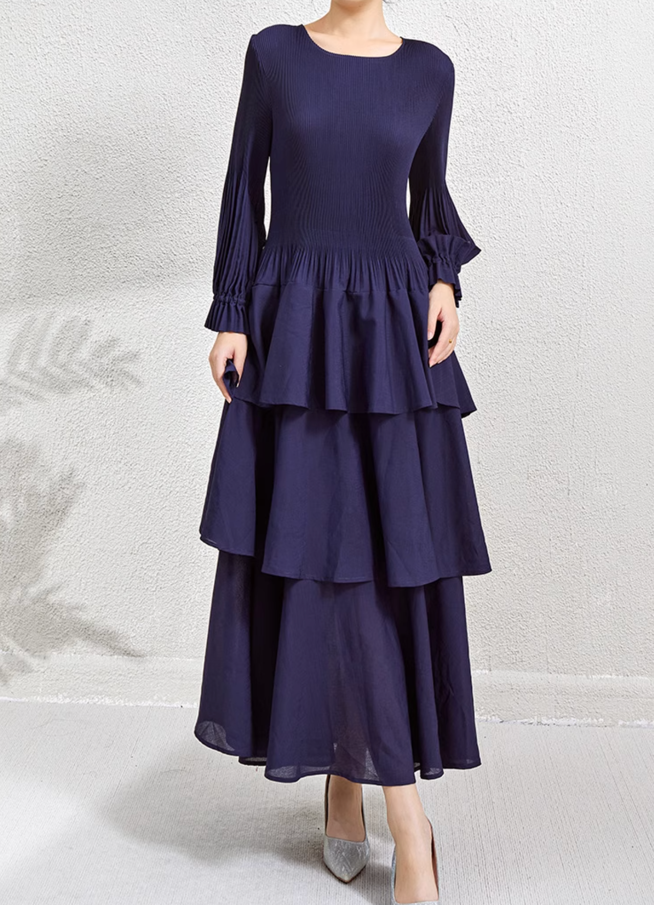 tiered maxi dress with pleated bishop sleeves – SIENNA