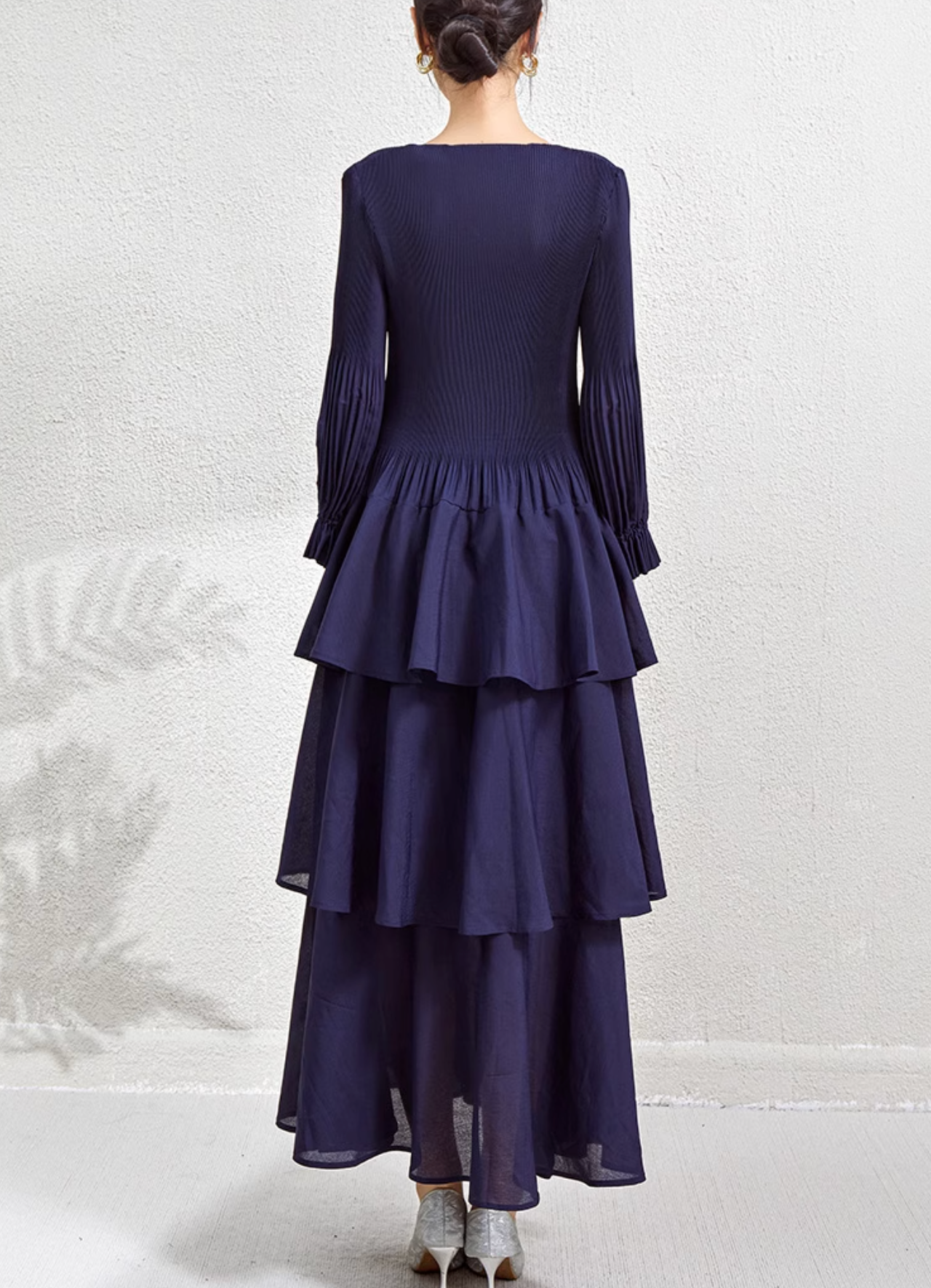 tiered maxi dress with pleated bishop sleeves – SIENNA