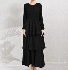 tiered maxi dress with pleated bishop sleeves – SIENNA
