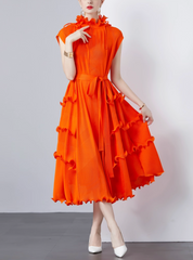 sleeveless midi dress with ruffle trims – CORALINE