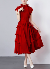 sleeveless midi dress with ruffle trims – CORALINE