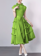 sleeveless midi dress with ruffle trims – CORALINE
