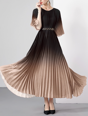 pleated ombre midi dress with geometric belt – SIENNA