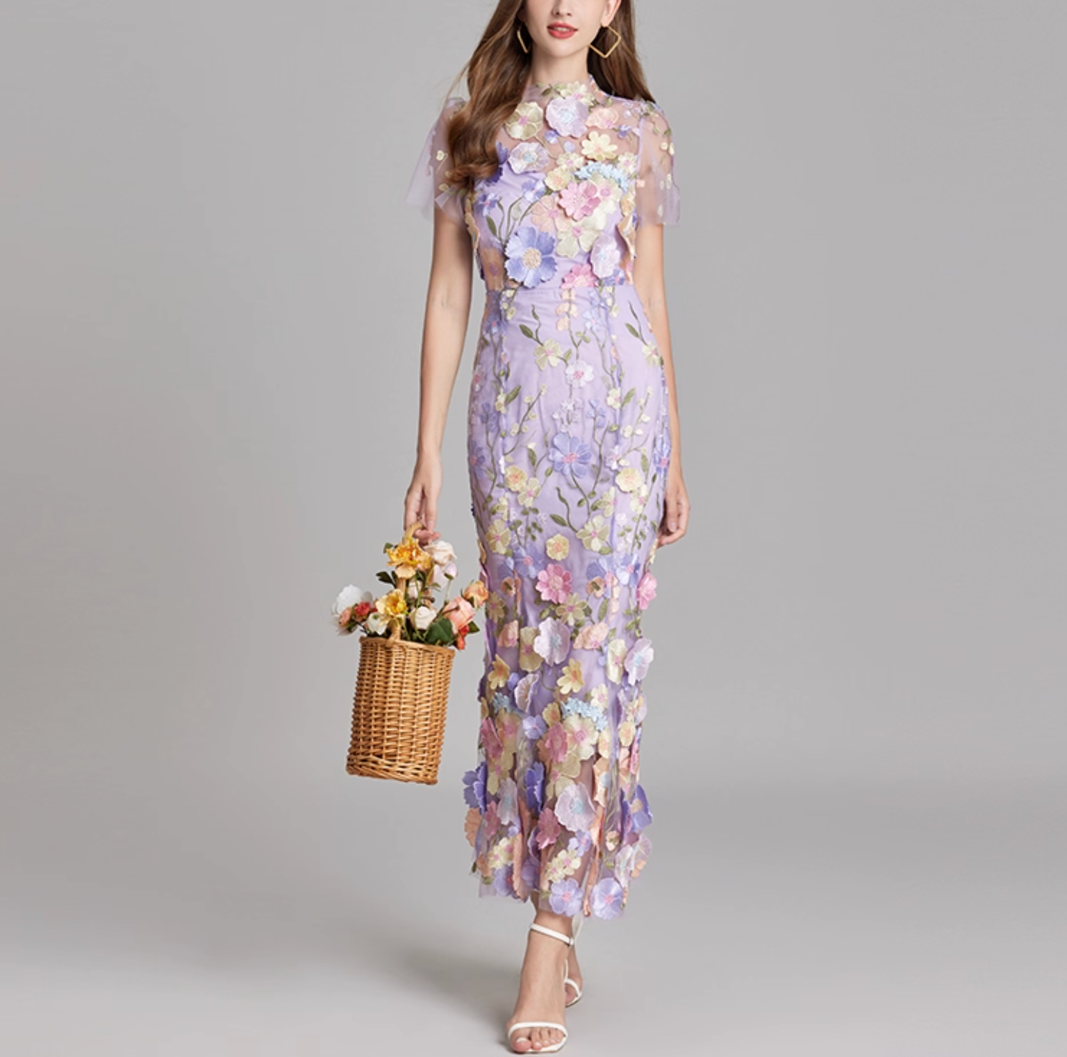 floral embroidered tulle mermaid dress – VIVIAN