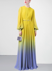 long ombré pleated gown with balloon sleeves - AUREAD