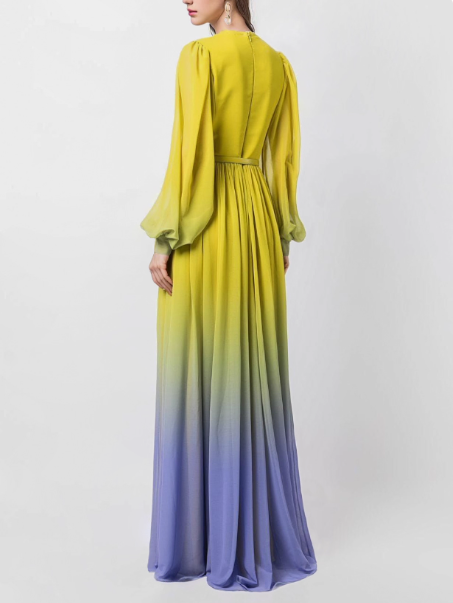 long ombré pleated gown with balloon sleeves - AUREAD