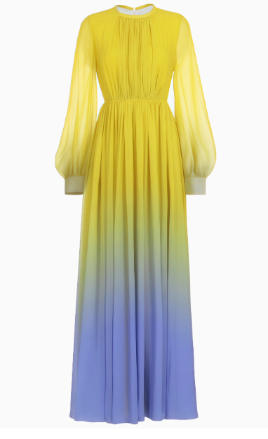 long ombré pleated gown with balloon sleeves - AUREAD