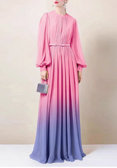 long ombré pleated gown with balloon sleeves - AUREAD