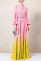 long ombré pleated gown with balloon sleeves - AUREAD