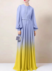 long ombré pleated gown with balloon sleeves - AUREAD