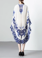pleated trapeze dress with abstract blue print - MAXYA