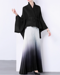 ombre pleated maxi dress with kimono wrap top - NOLIR