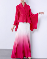 ombre pleated maxi dress with kimono wrap top - NOLIR
