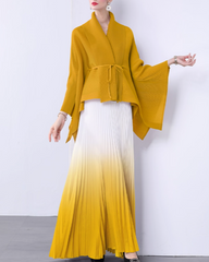 ombre pleated maxi dress with kimono wrap top - NOLIR
