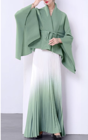 ombre pleated maxi dress with kimono wrap top - NOLIR