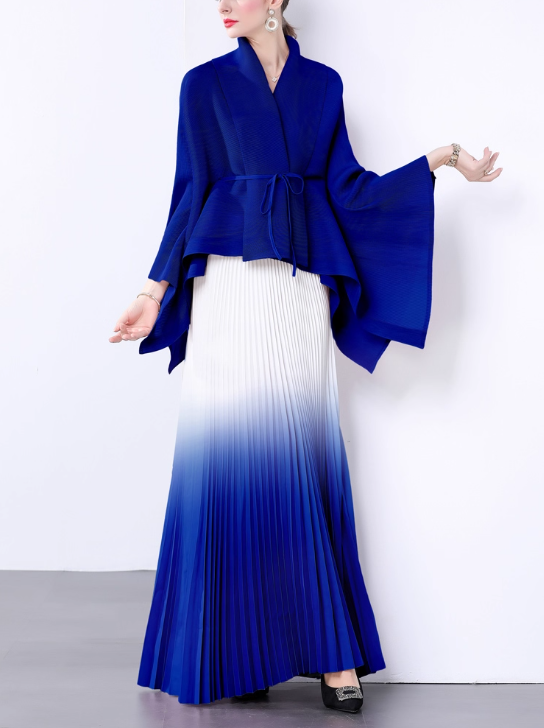 ombre pleated maxi dress with kimono wrap top - NOLIR