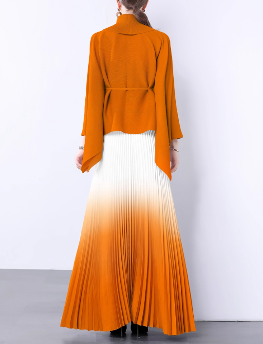 ombre pleated maxi dress with kimono wrap top - NOLIR