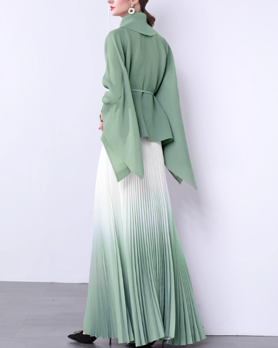 ombre pleated maxi dress with kimono wrap top - NOLIR