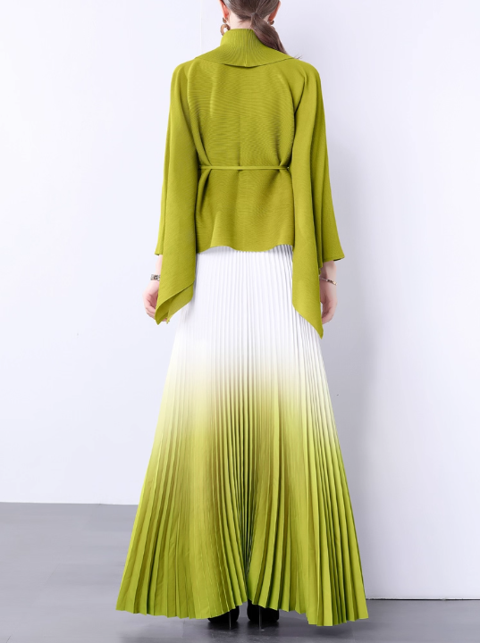 ombre pleated maxi dress with kimono wrap top - NOLIR