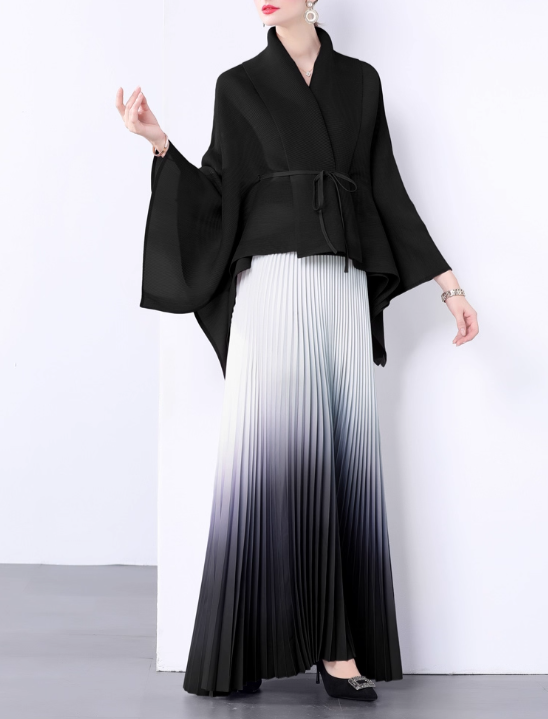 ombre pleated maxi dress with kimono wrap top - NOLIR