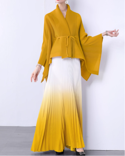 ombre pleated maxi dress with kimono wrap top - NOLIR
