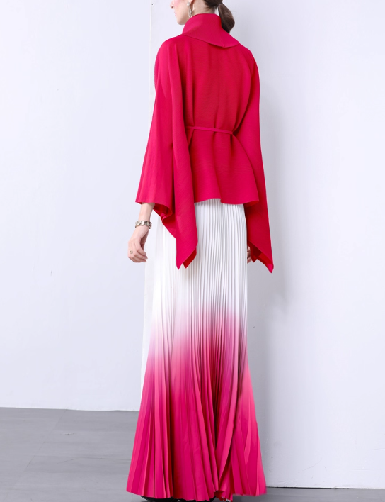 ombre pleated maxi dress with kimono wrap top - NOLIR