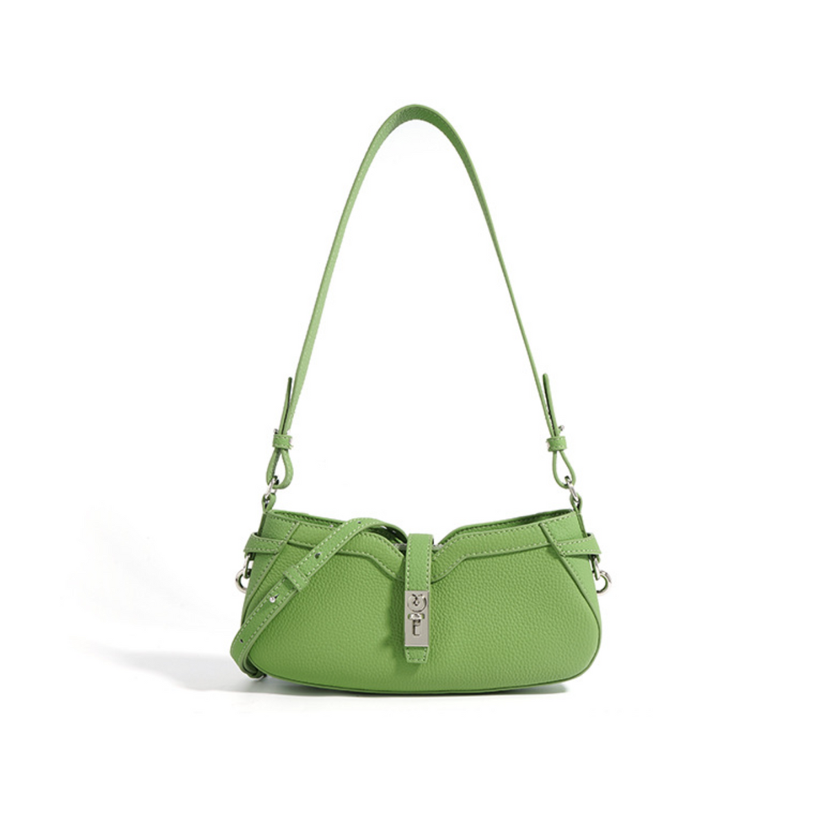curved-edge mini shoulder bag with lock detail – LIME