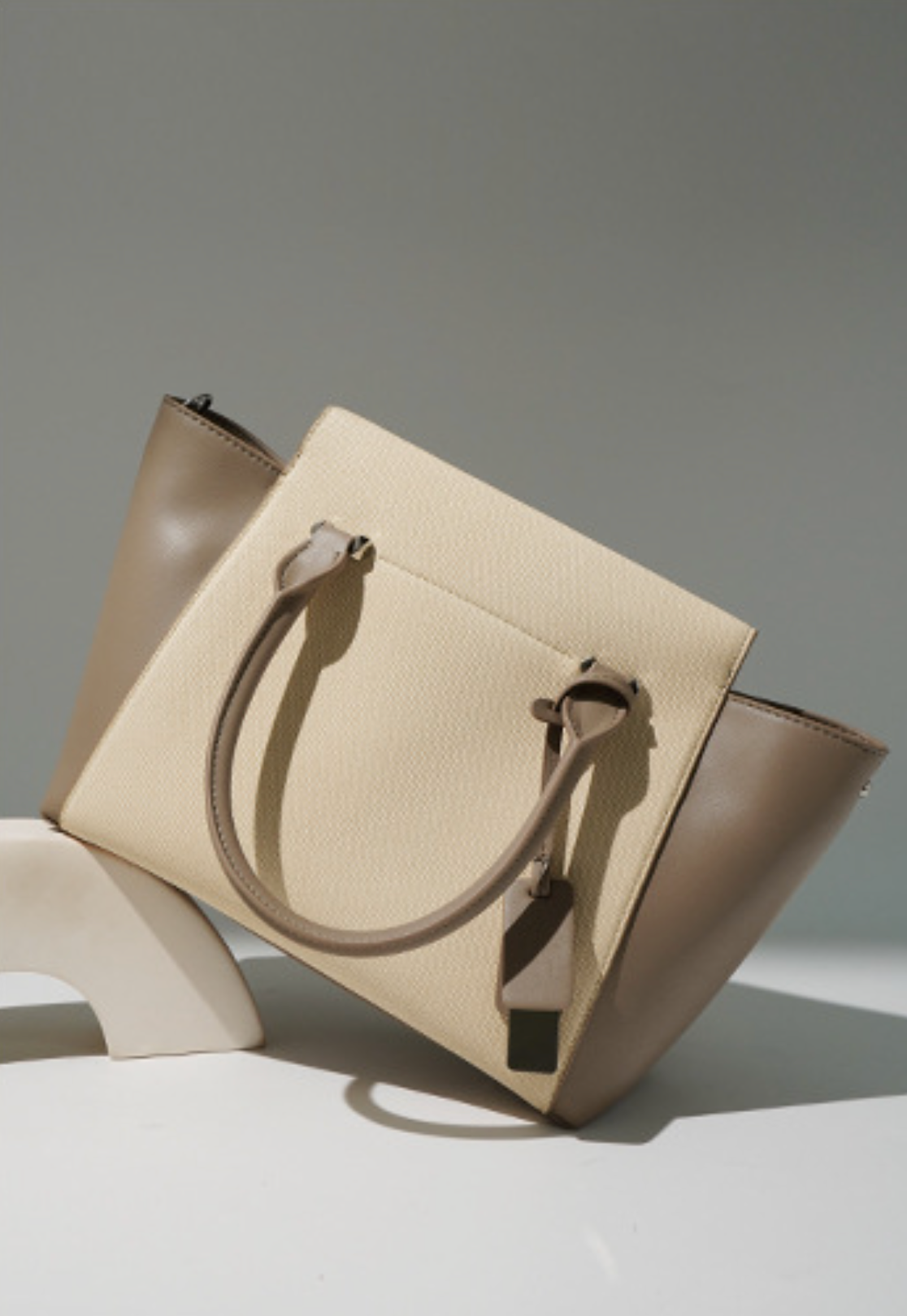 canvas tote bag with leather side panels – SIENNA
