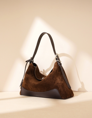 suede crescent hobo bag with leather trim – VERAL