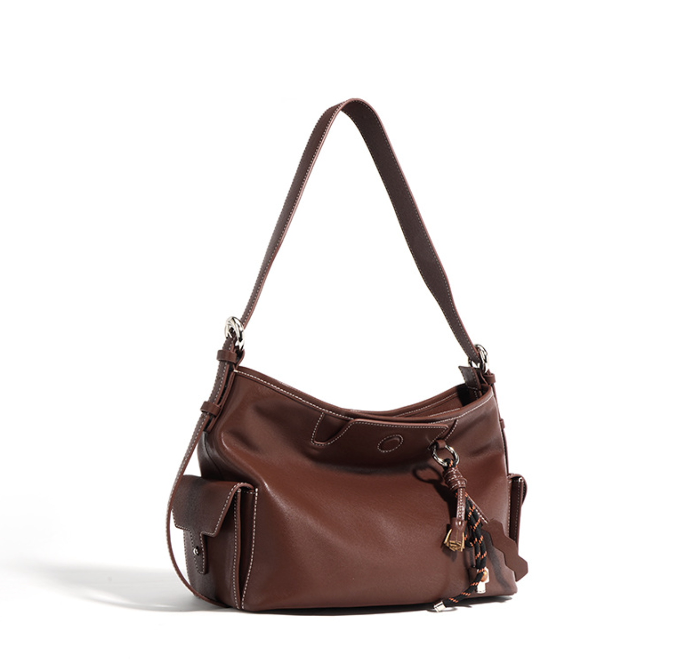 slouchy shoulder bag with knotted tassel – MOCHA