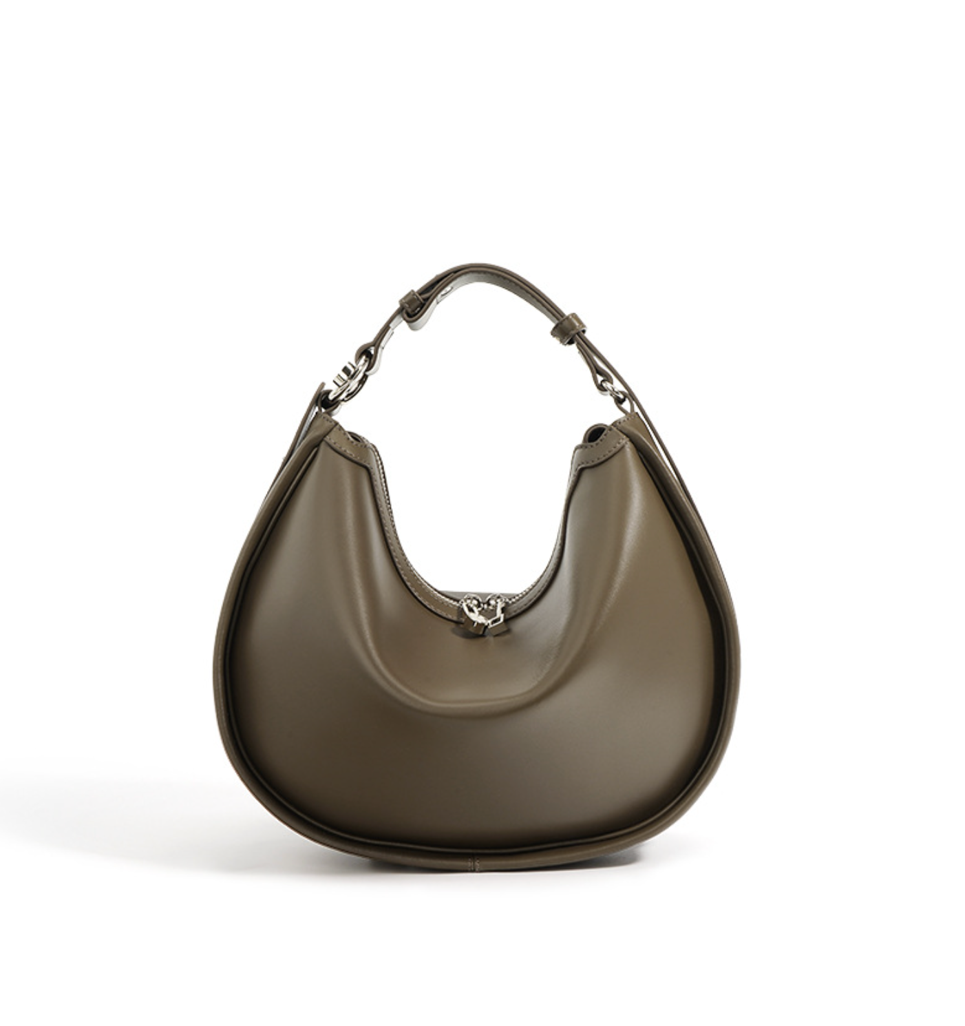 crescent-shaped leather shoulder bag with top zip – OLIVEA