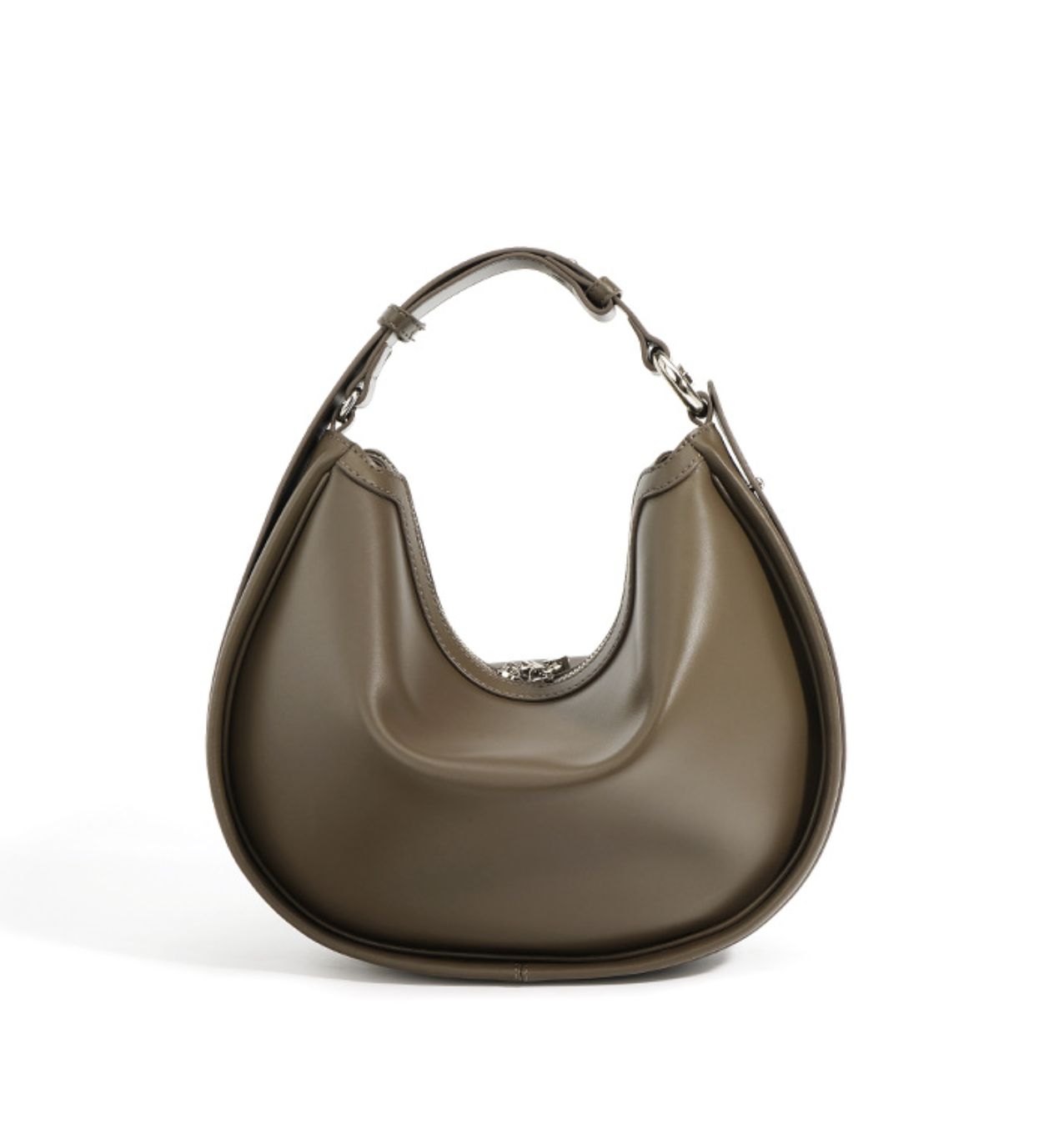 crescent-shaped leather shoulder bag with top zip – OLIVEA
