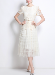 lace top dress with tiered tulle skirt – EVELYN