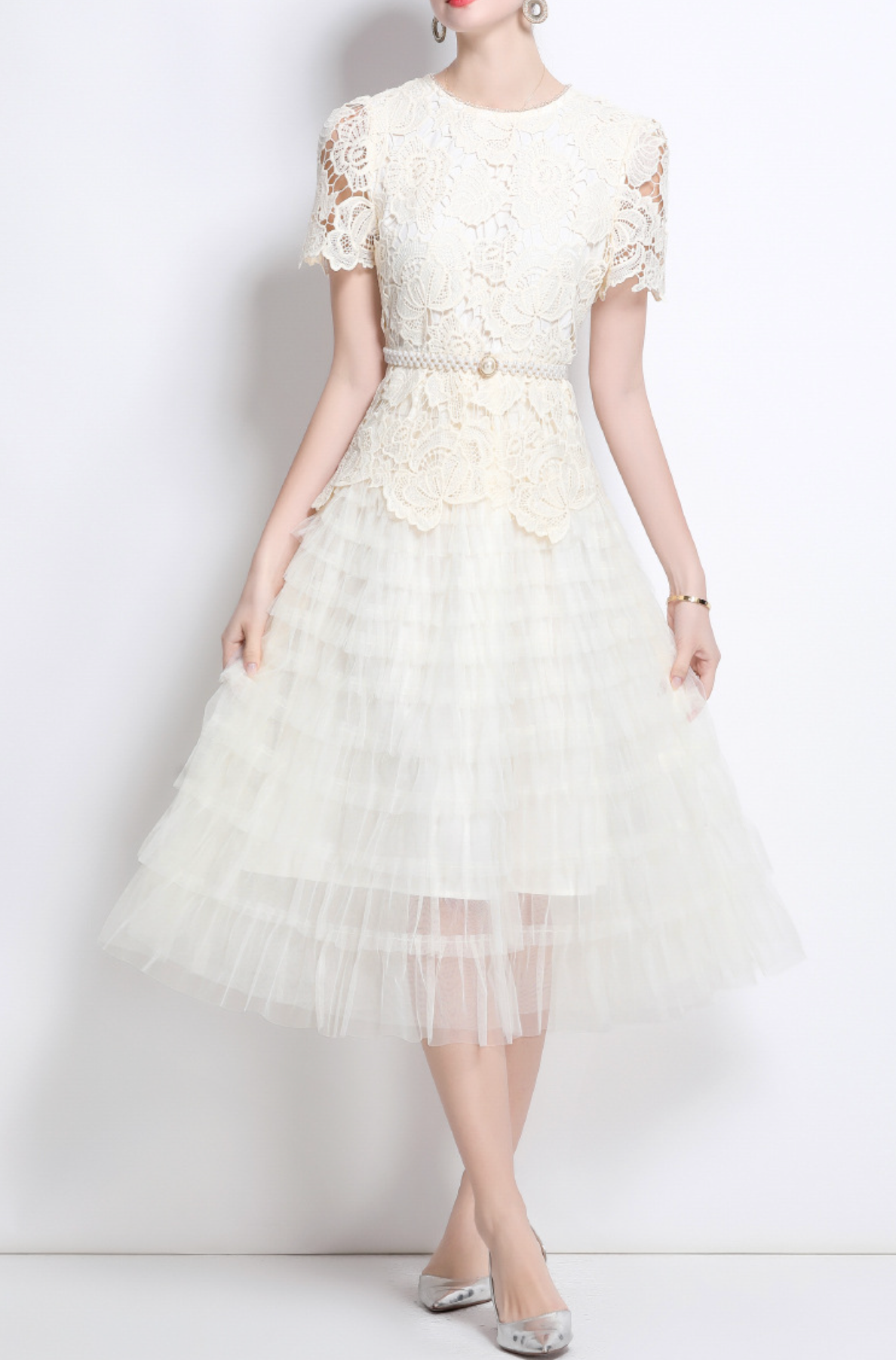 lace top dress with tiered tulle skirt – EVELYN