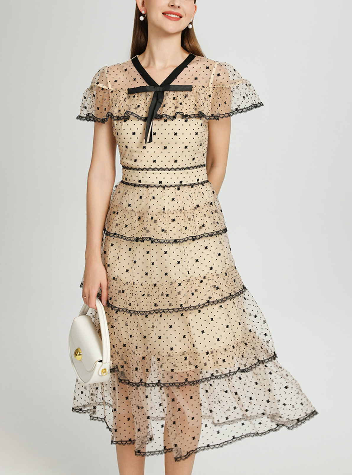 tiered tulle dress with velvet bow and polka dots – COLETTE