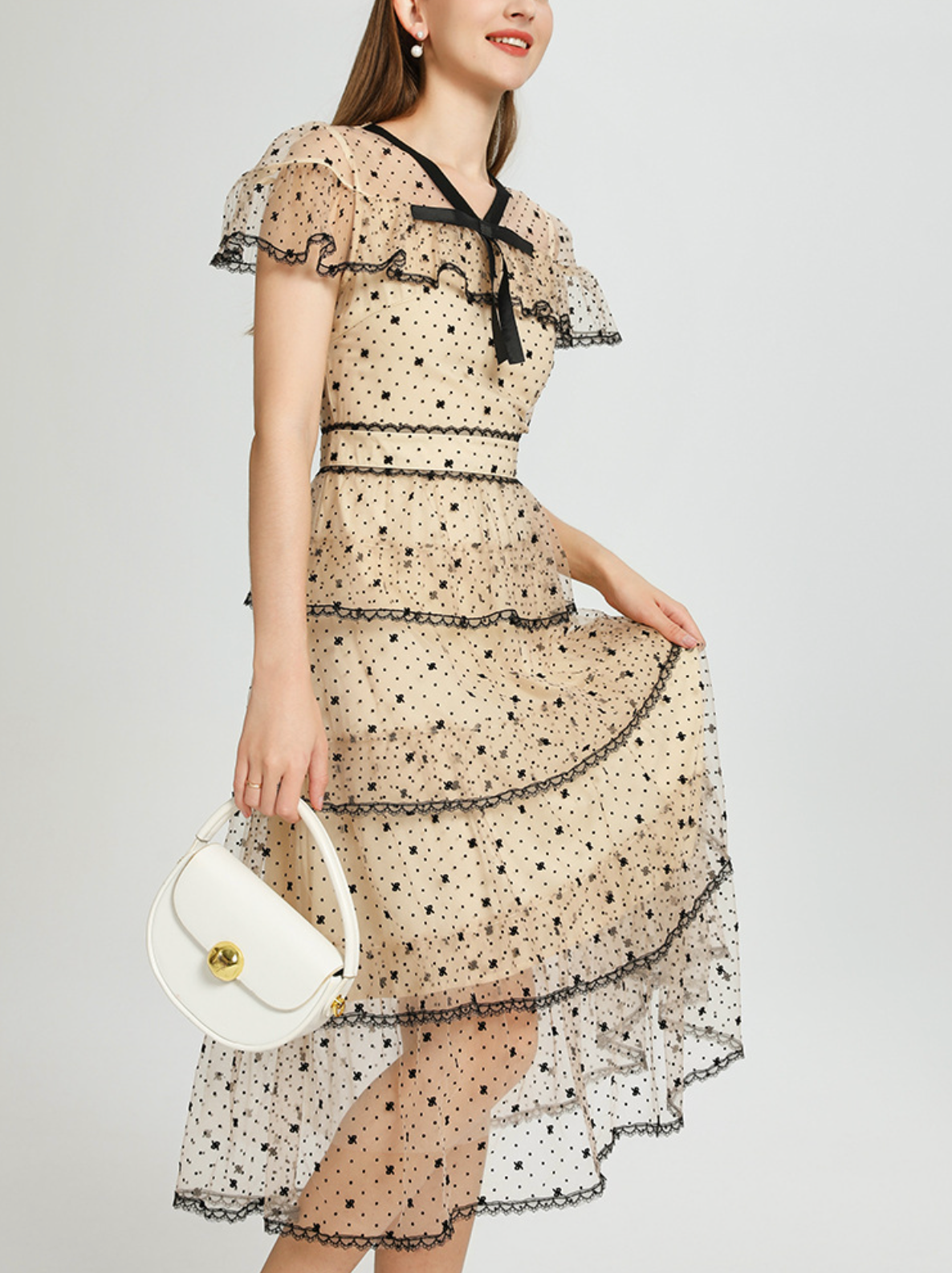 tiered tulle dress with velvet bow and polka dots – COLETTE