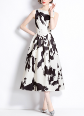 sleeveless A-line dress with abstract monochrome print – NOIYA