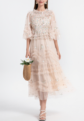 sheer tulle midi dress with floral embroidery – BLOSSOM