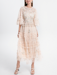 sheer tulle midi dress with floral embroidery – BLOSSOM