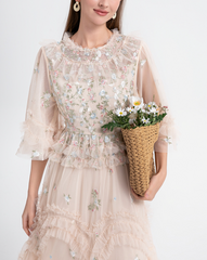 sheer tulle midi dress with floral embroidery – BLOSSOM