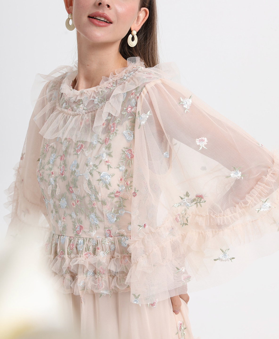 sheer tulle midi dress with floral embroidery – BLOSSOM