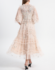 sheer tulle midi dress with floral embroidery – BLOSSOM
