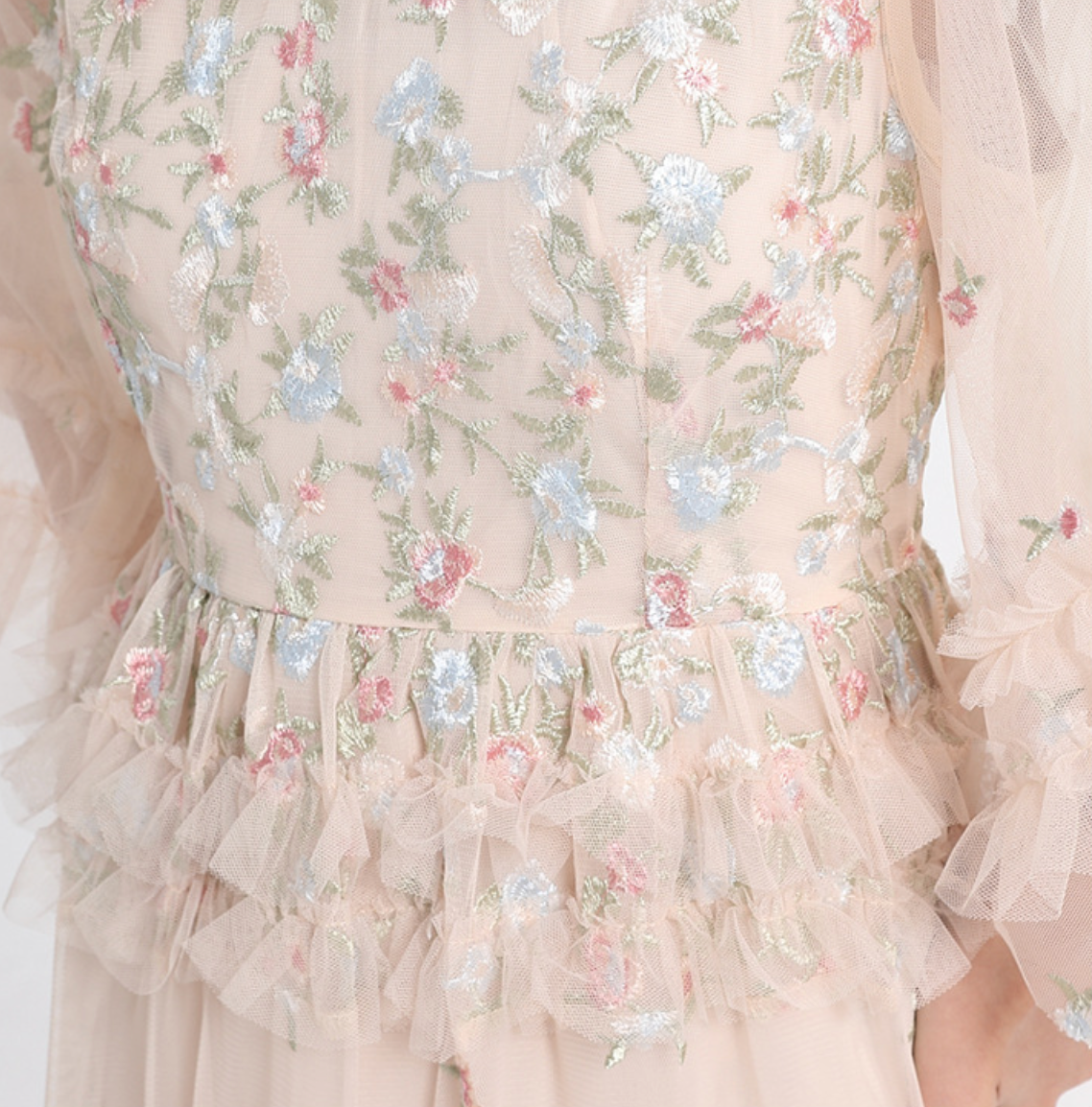 sheer tulle midi dress with floral embroidery – BLOSSOM