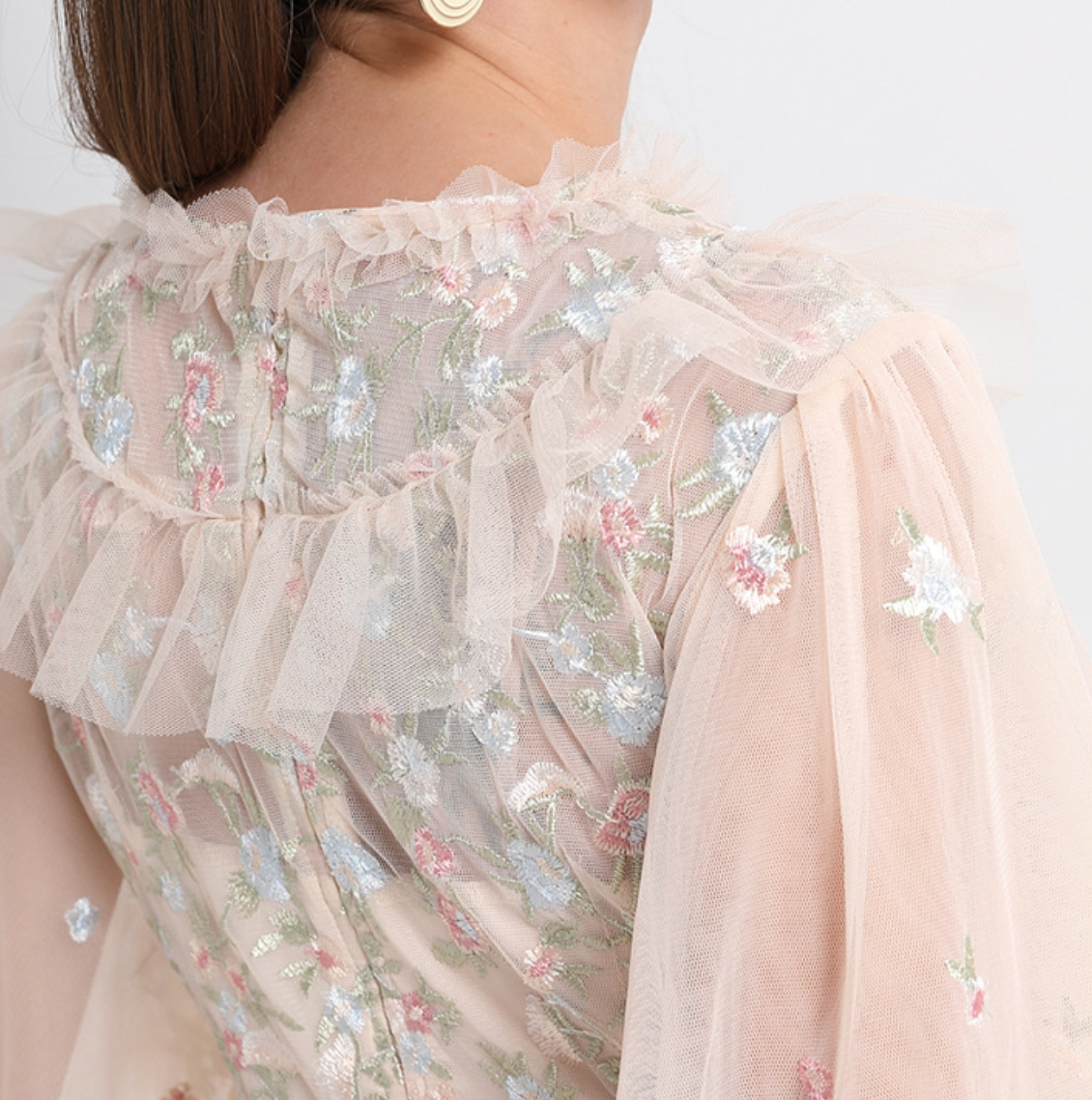 sheer tulle midi dress with floral embroidery – BLOSSOM