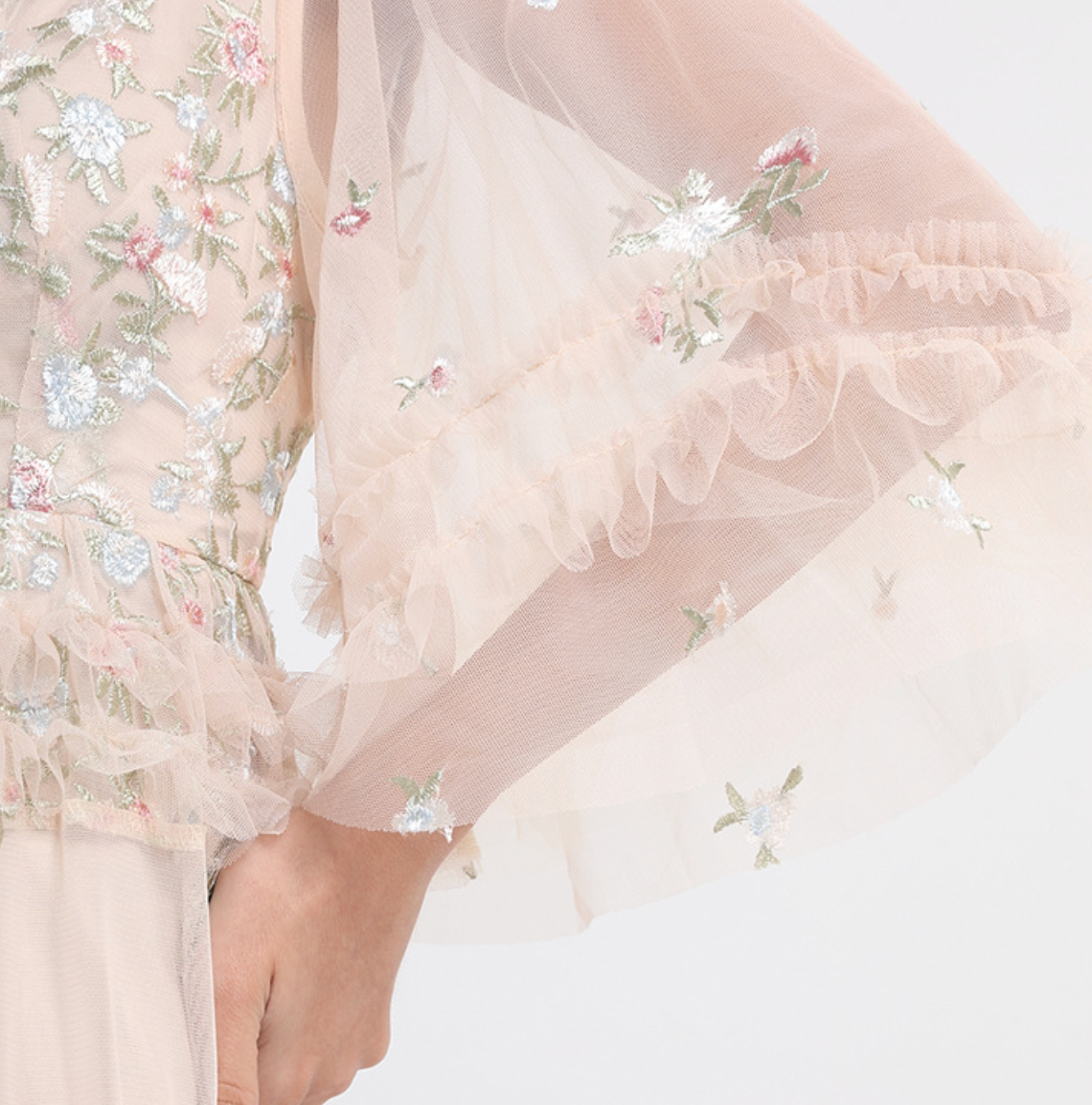 sheer tulle midi dress with floral embroidery – BLOSSOM