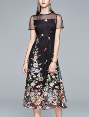 embroidered mesh dress with floral tulle hem – NIROM